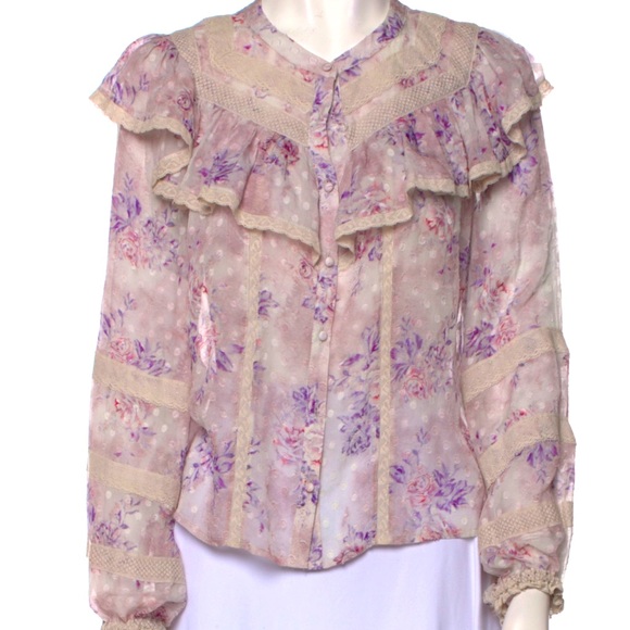 LoveShackFancy Tops - LoveShackFancy Silk Floral Blouse